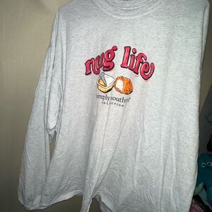 Simply Southern long-sleeve t-shirt in ash gray with the "Nug Life" size 2x